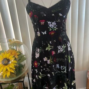 Joie Black Floral Lace-Trim Midi Slip Dress